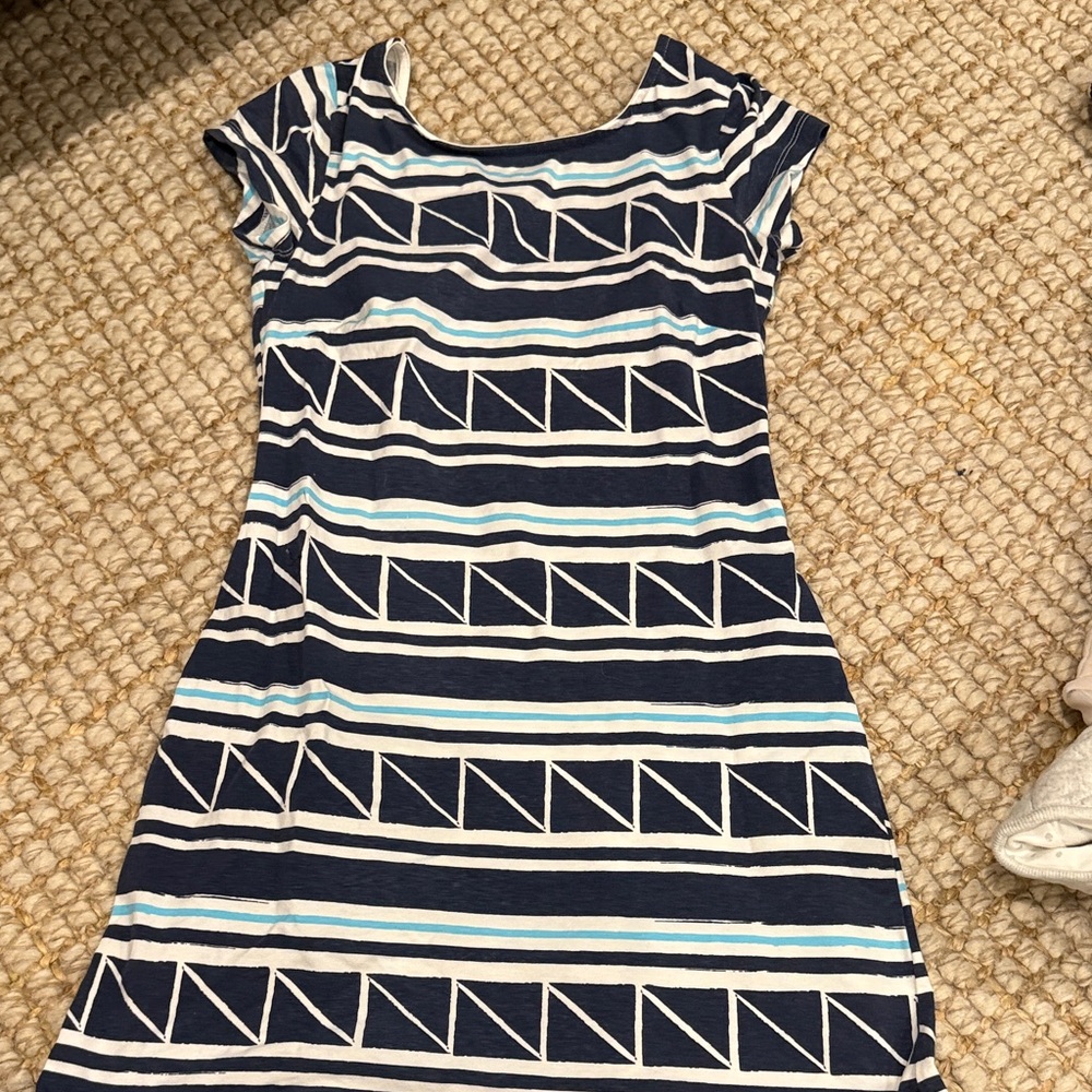 MAHI GOLD Navy and White Geometric Mini Dress